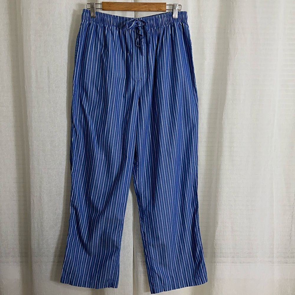 Brooks Brothers M Blue Green White Vertical Stripe 💯Cotton Drawstring PJ Pants